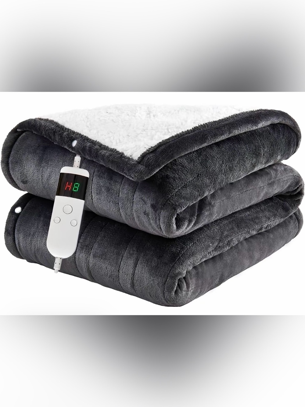 Electric Heated Sherpa-Lined Throw Blanket (Gray) – Soft Flannel & Sherpa